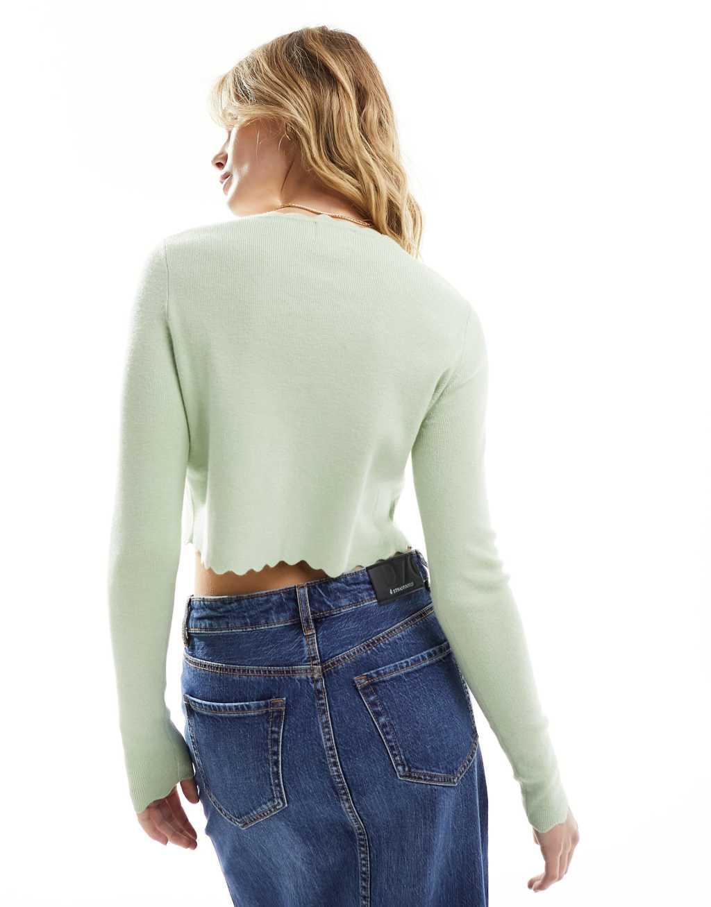 ASOS DESIGN knit tie front cardigan in sage Product Image