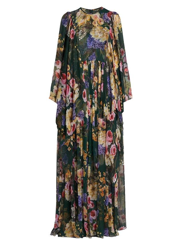 Womens Floral Chiffon Silk Cape Gown Product Image