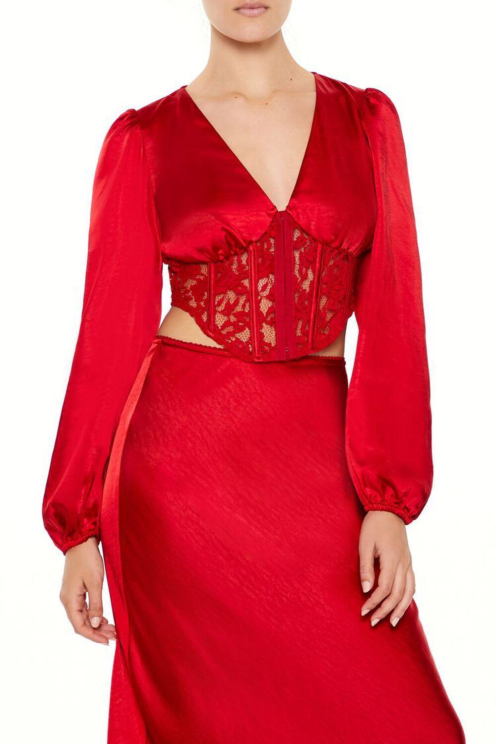 Satin & Lace Corset Crop Top | Forever 21 Product Image