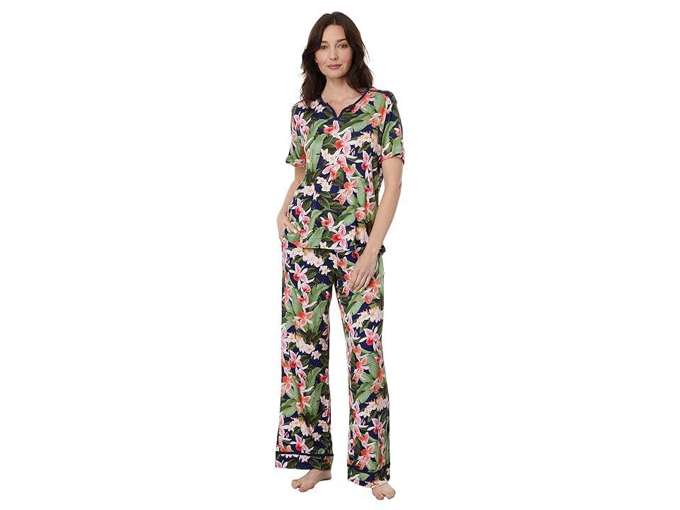 Tommy Bahama Knit Floral Print Short Sleeve Split V-Neck Coordinating Pajama Set Product Image