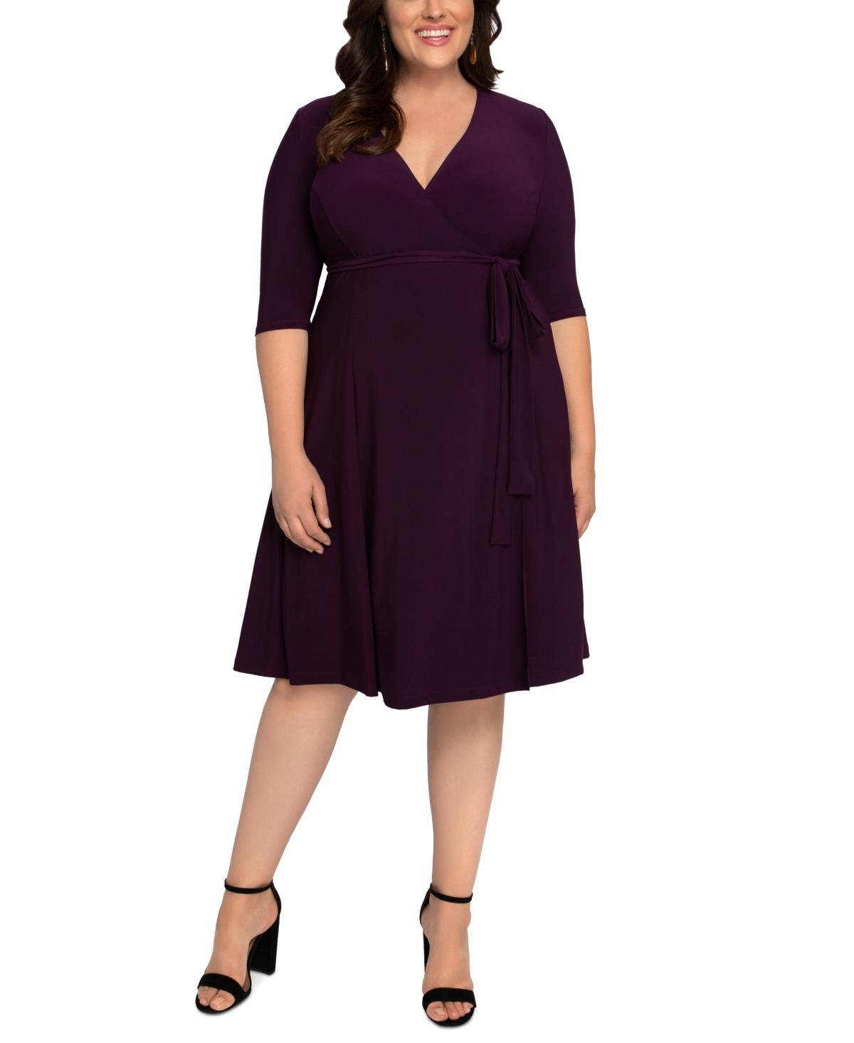 Kiyonna Plus Size Essential Wrap Dress with 3/4 Sleeves Product Image