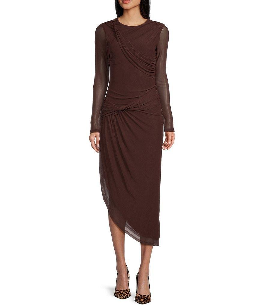 GB Long Sleeve Solid Mesh Midi Dress Product Image