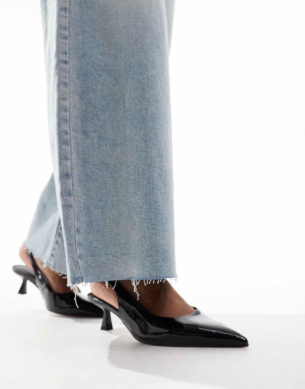 ASOS DESIGN Stroll slingback mid heel shoes in black patent Product Image