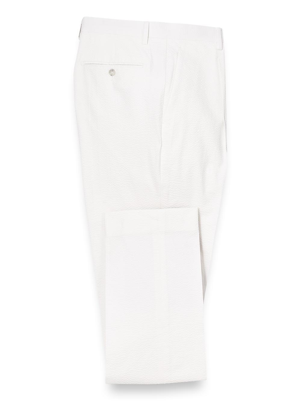 Cotton Stretch Seersucker Single Pleat Suit Pants - White Product Image