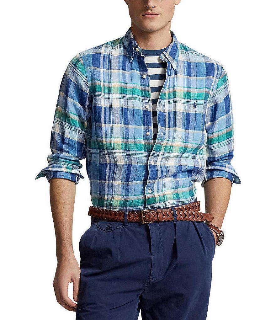 Polo Ralph Lauren Classic-Fit Plaid Linen Long Sleeve Woven Shirt Product Image