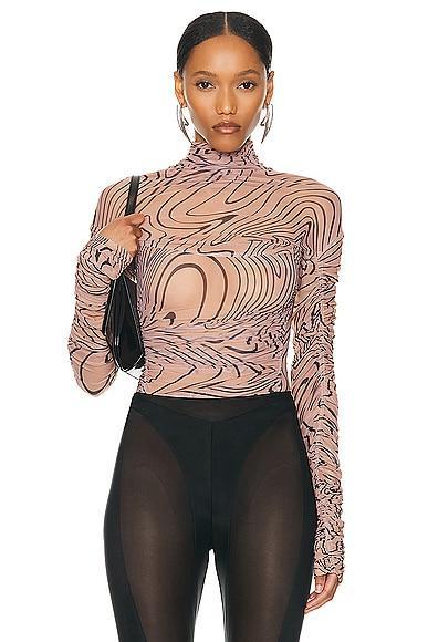 Mugler Mesh Long Sleeve Top in Tan Product Image