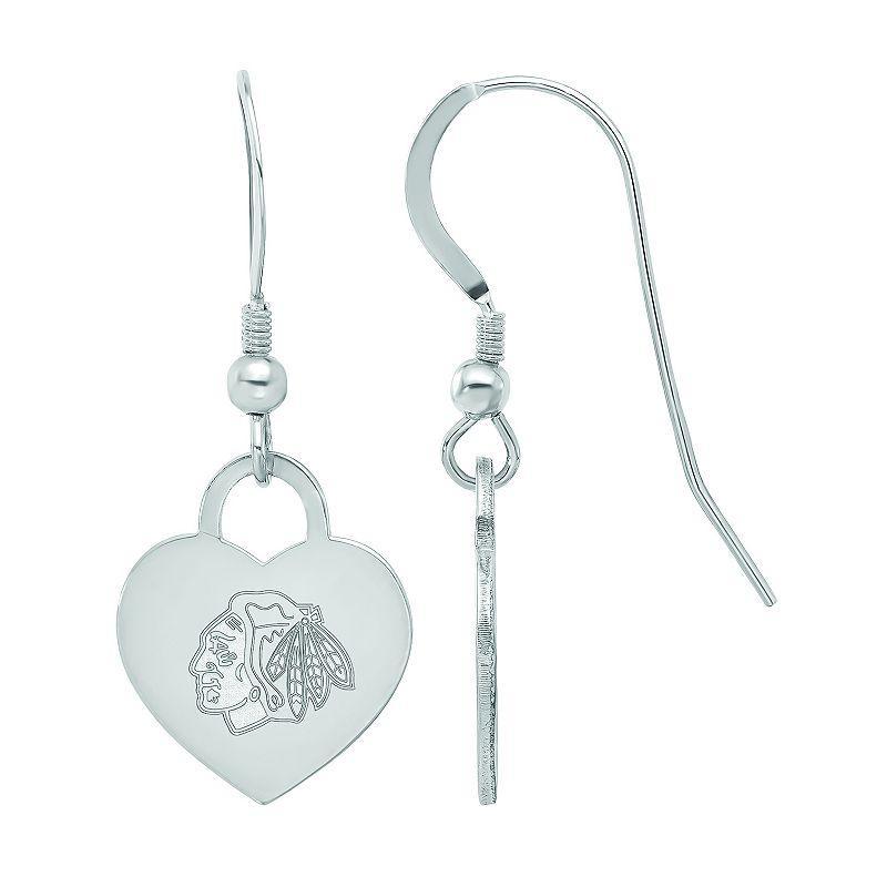 LogoArt Sterling Silver Chicago Blackhawks Heart Drop Earrings, Womens Product Image