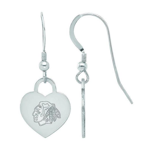 LogoArt Sterling Silver Chicago Blackhawks Heart Drop Earrings, Womens Product Image