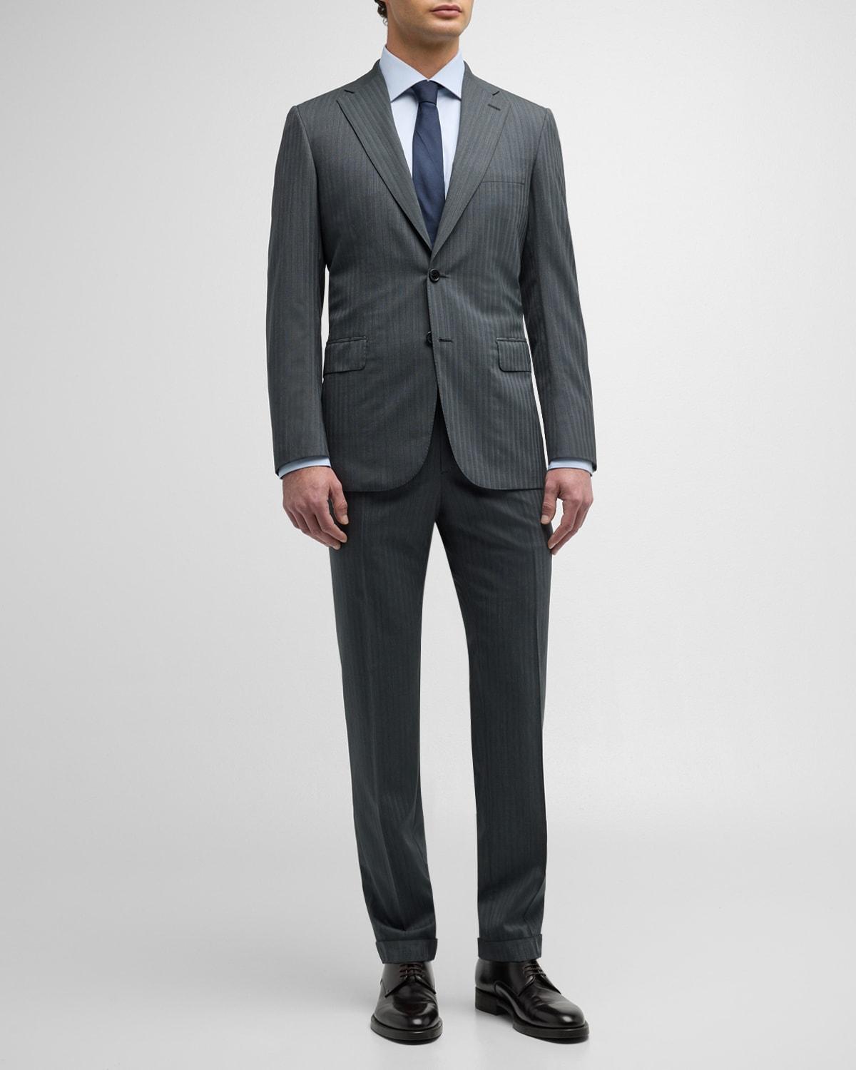 Mens Tonal Striped Wool Suit Product Image