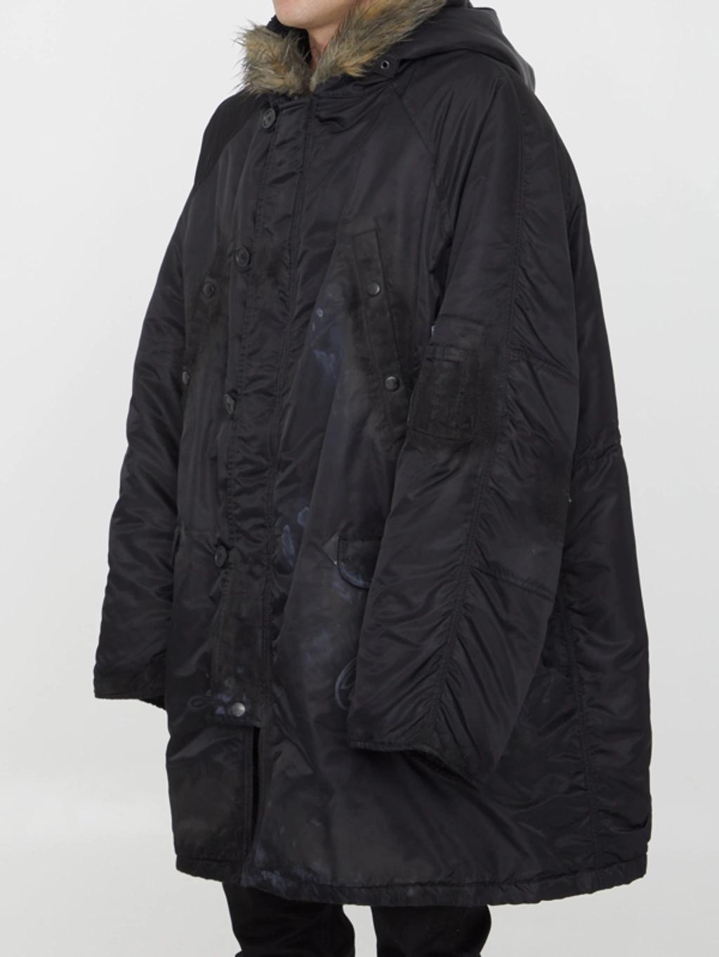 BALENCIAGA Hooded Button-up Parka In Black Product Image