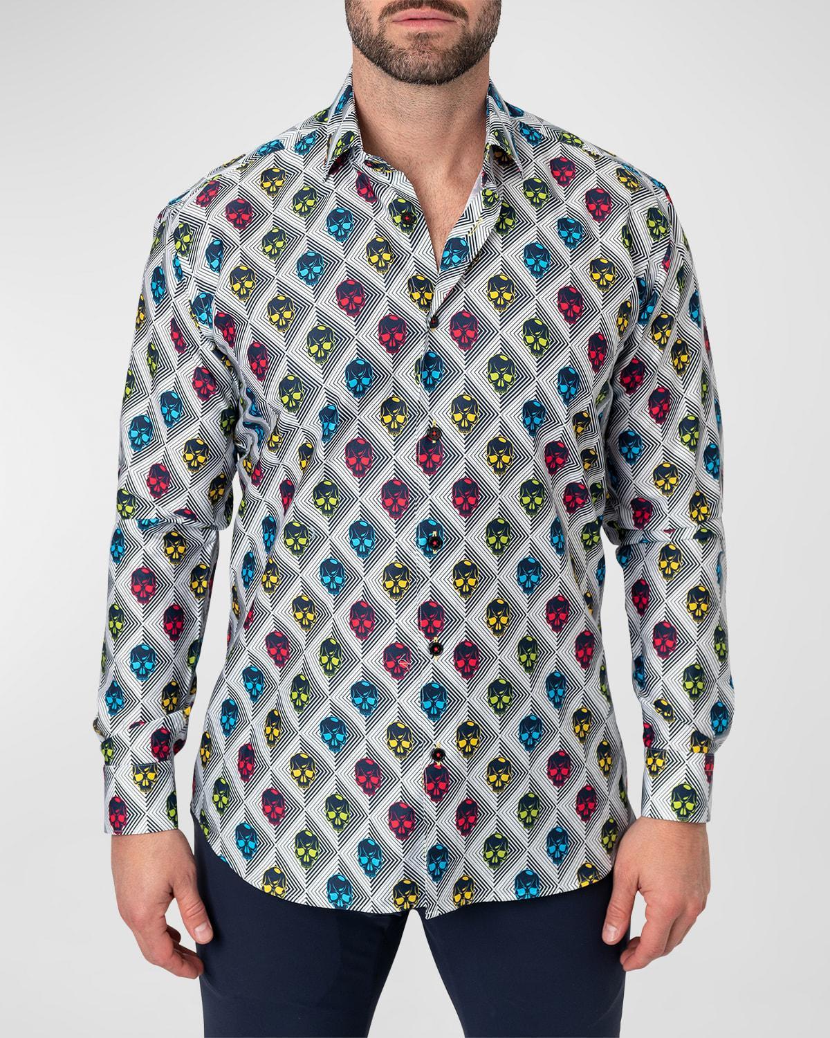 Maceoo Fibonacci Regular Fit Alienskull White Button-Up Shirt Product Image