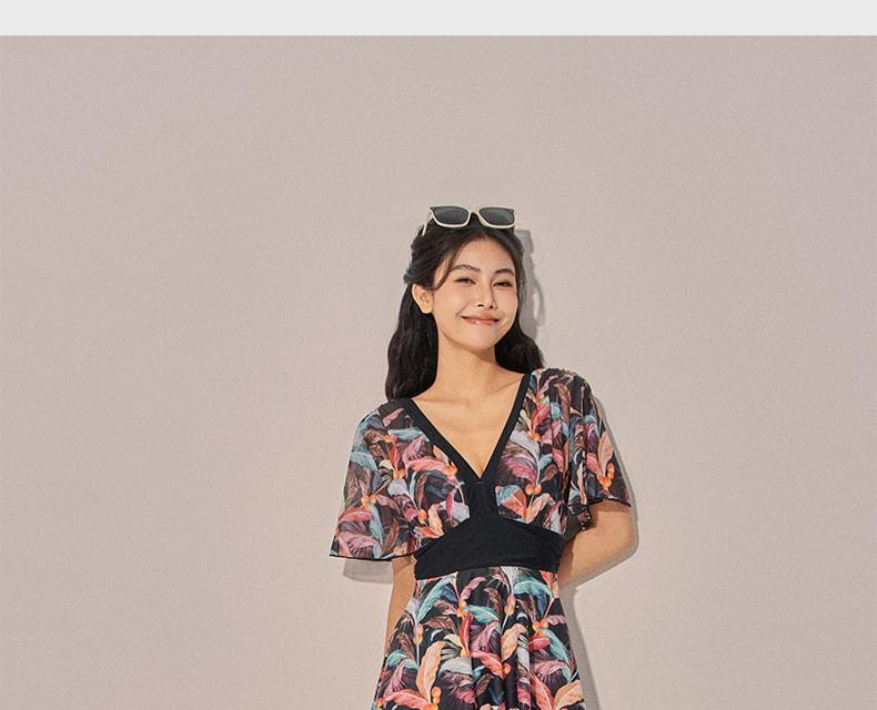 Short-Sleeve Floral Swim Dress Product Image