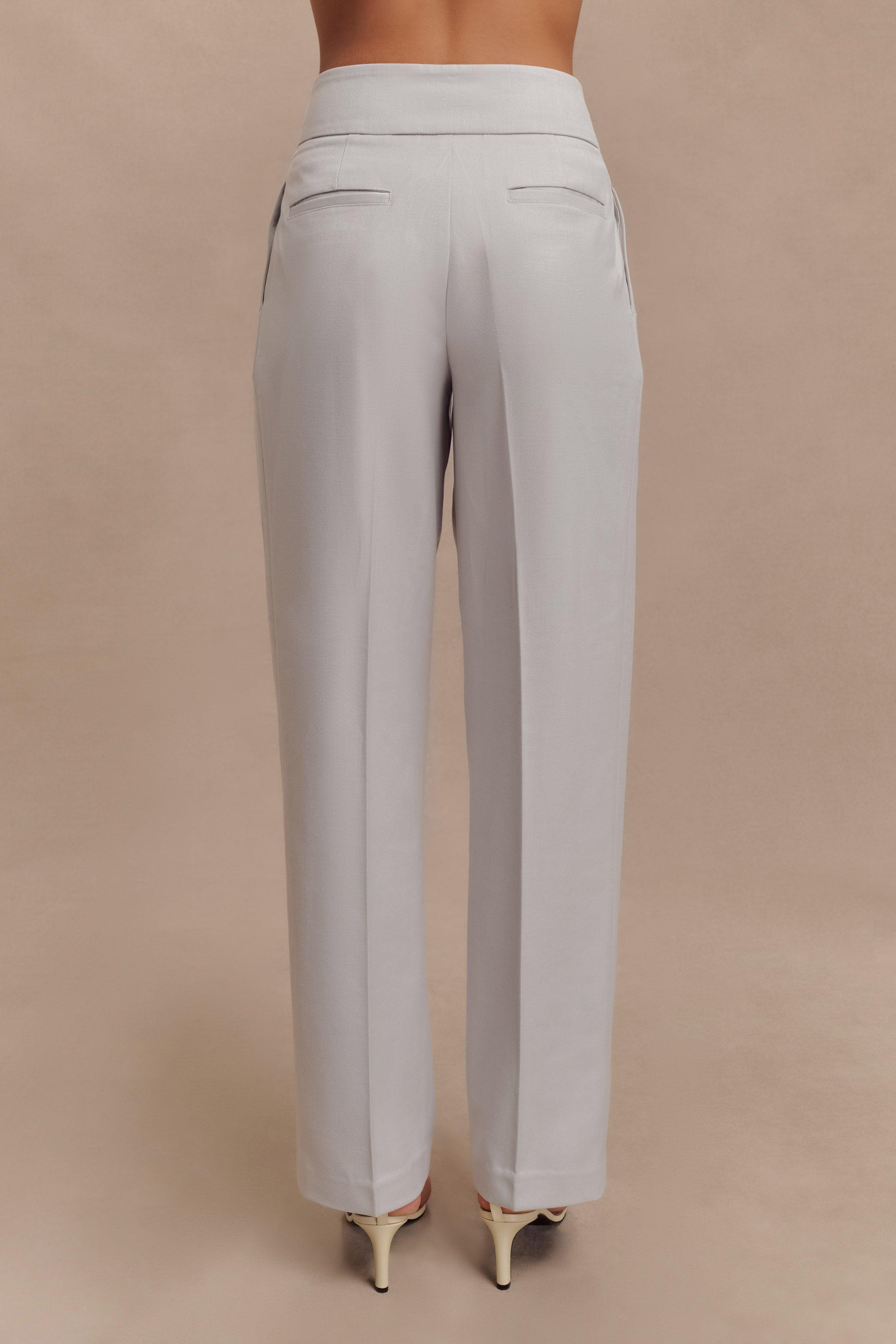 Penelope Pleated High Waisted Pants - Grey Product Image