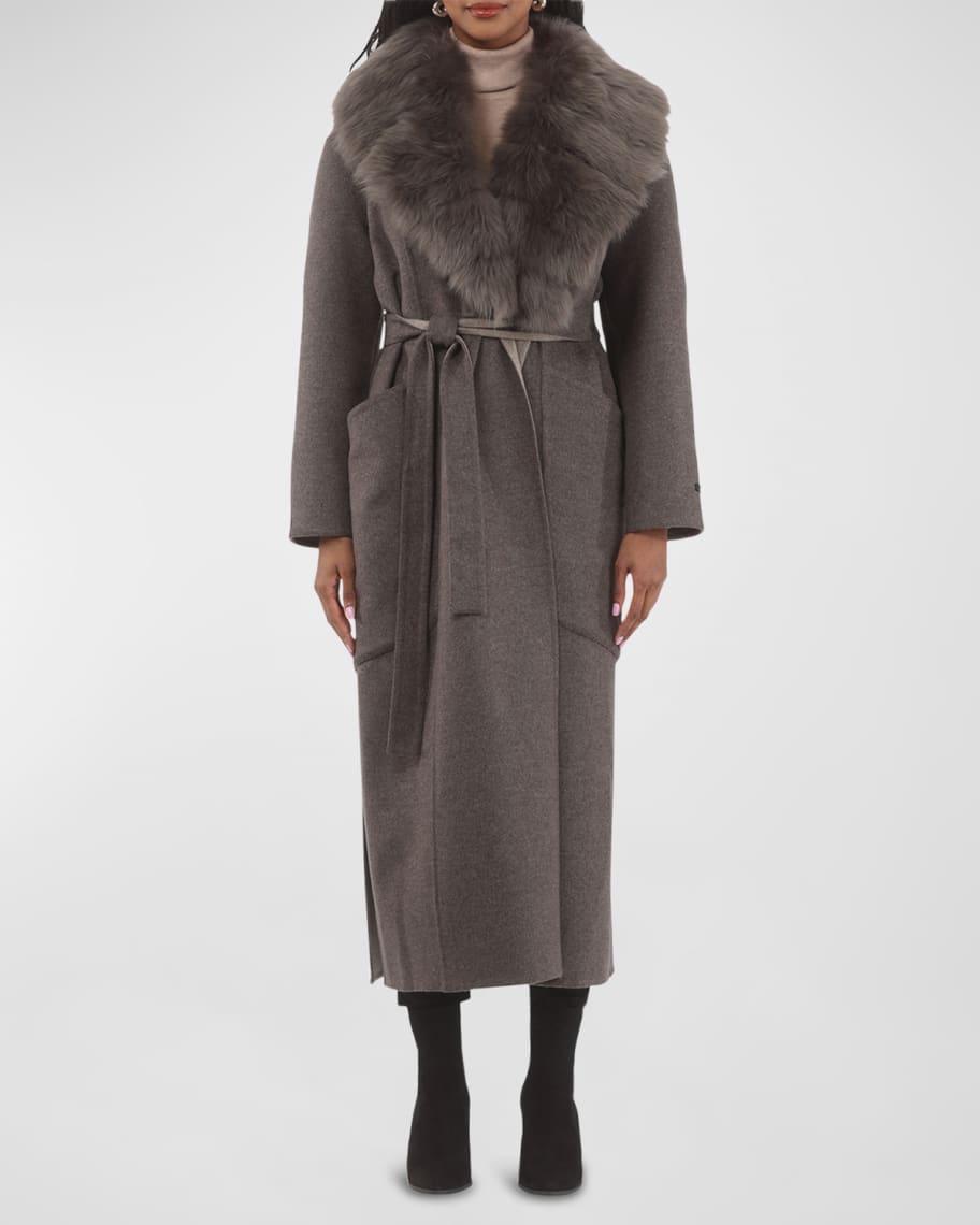 Belted Cashmere Wrap Coat With Detachable Merinillo Lamb Shearling Collar Product Image