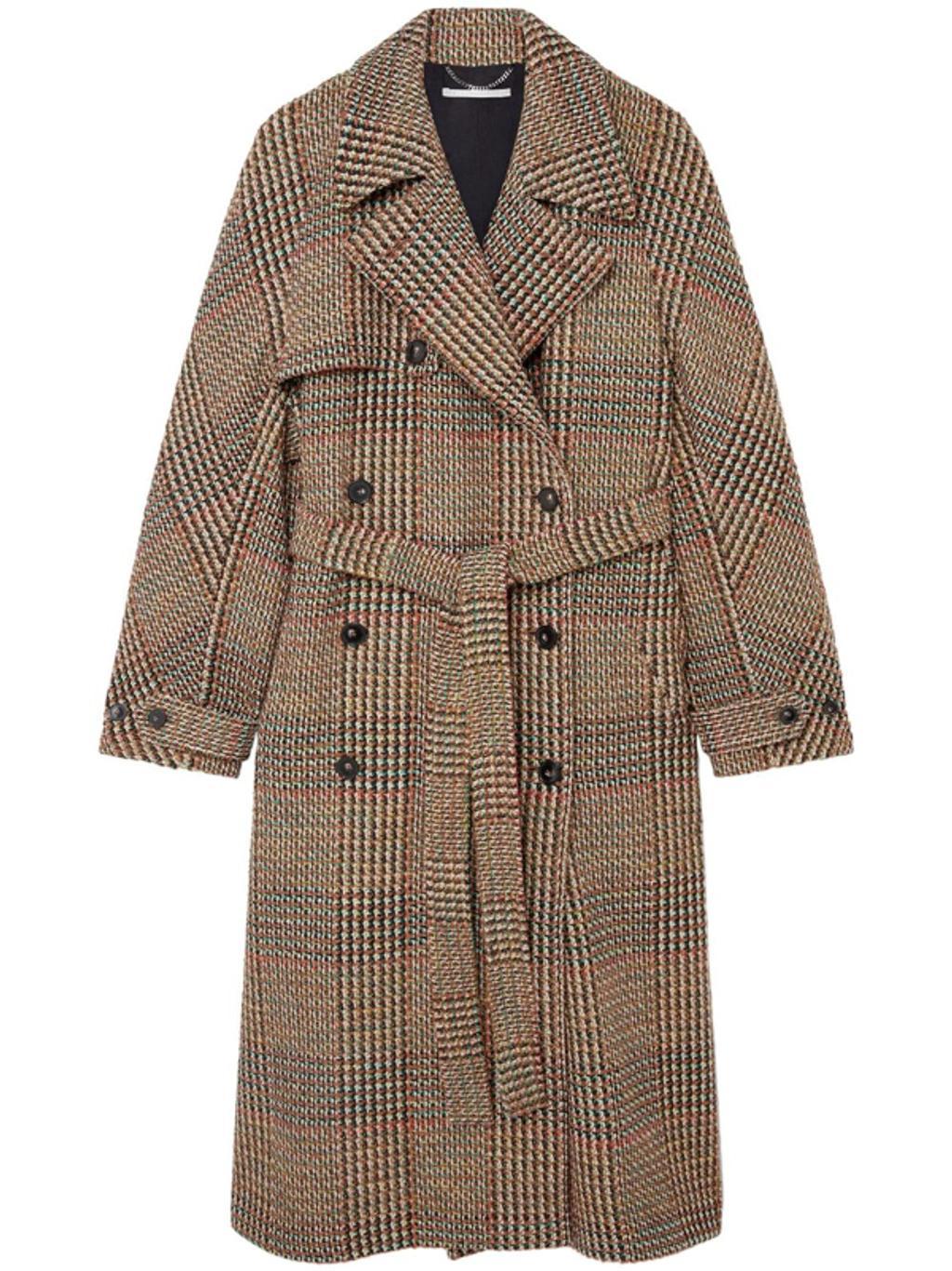 Tweed Belted Double-breasted Coat In Neutrals Product Image