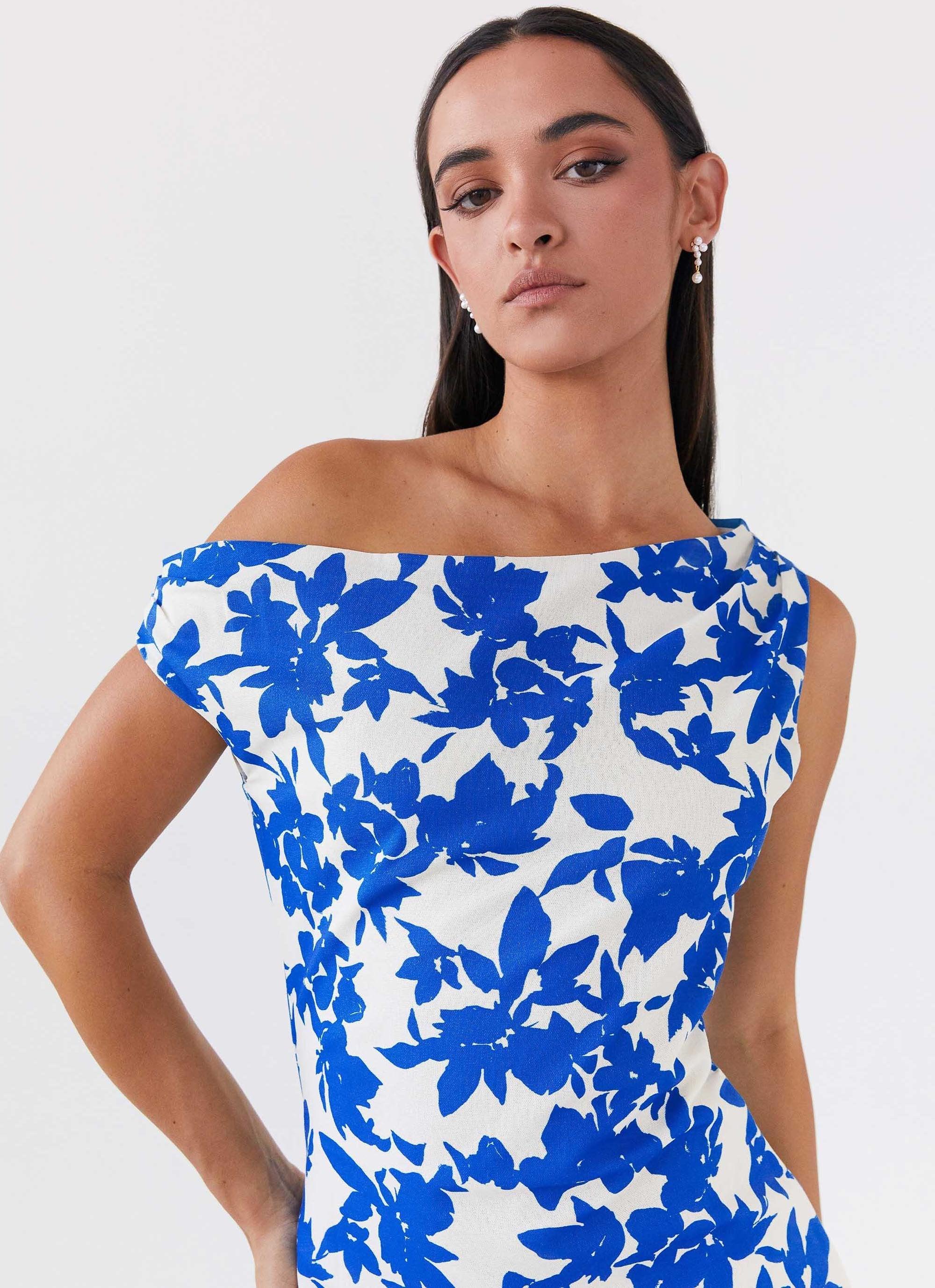 Pyper Off Shoulder Maxi Dress - Blue Floral Product Image