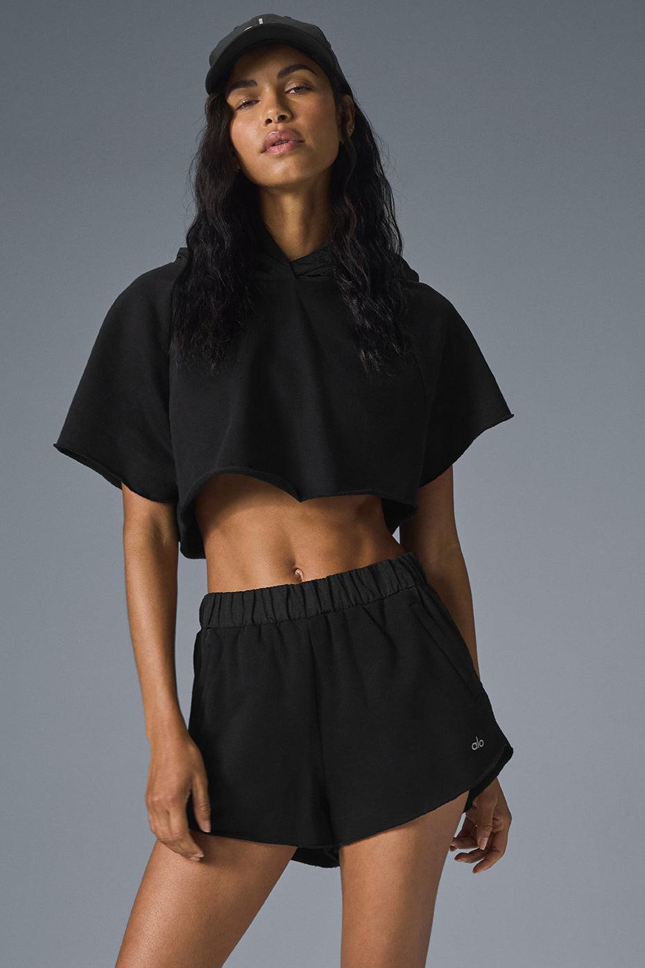 Cropped In The Air Short Sleeve Hoodie - Black Female Product Image