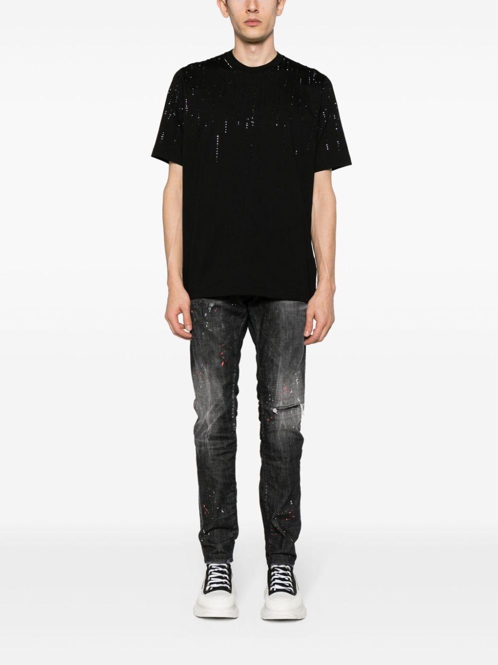 DSQUARED2 Ripped Mid-rise Tapered Jeans In Black Product Image