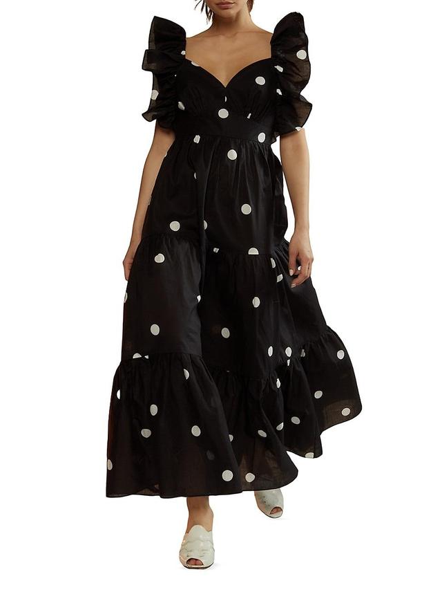 Womens Polka Dot Silk Maxi Dress Product Image