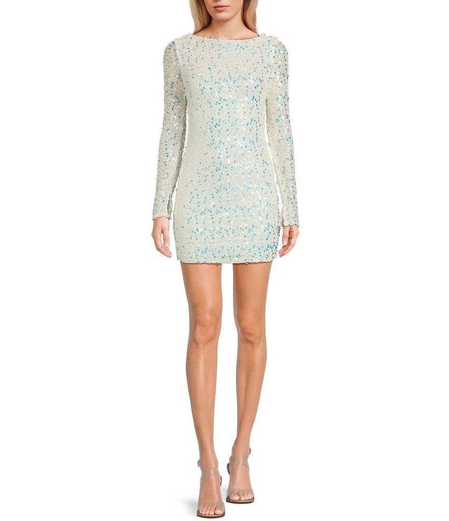 B. Darlin Long Sleeve Sequin And Pearl Beaded Bodycon Dress Product Image