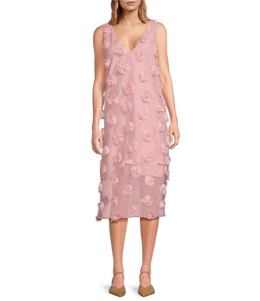 COREY LYNN CALTER Esmerelda Organza 3D Embroidered V-neck Sleeveless Midi Dress Product Image