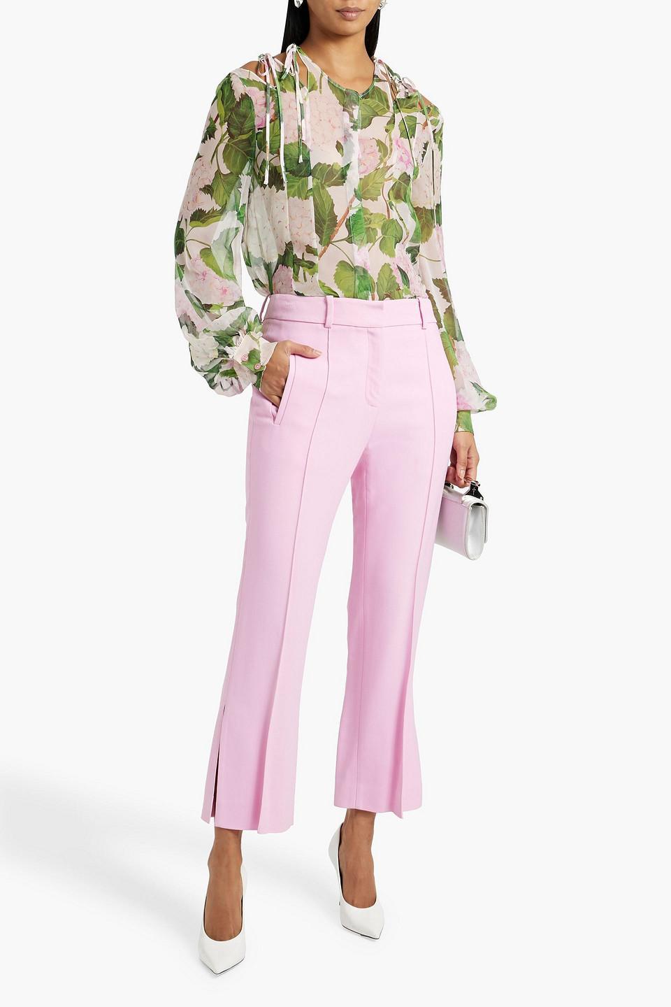 Hydrangea-print Tie Cold-shoulder Chiffon Blouse In Pink Product Image