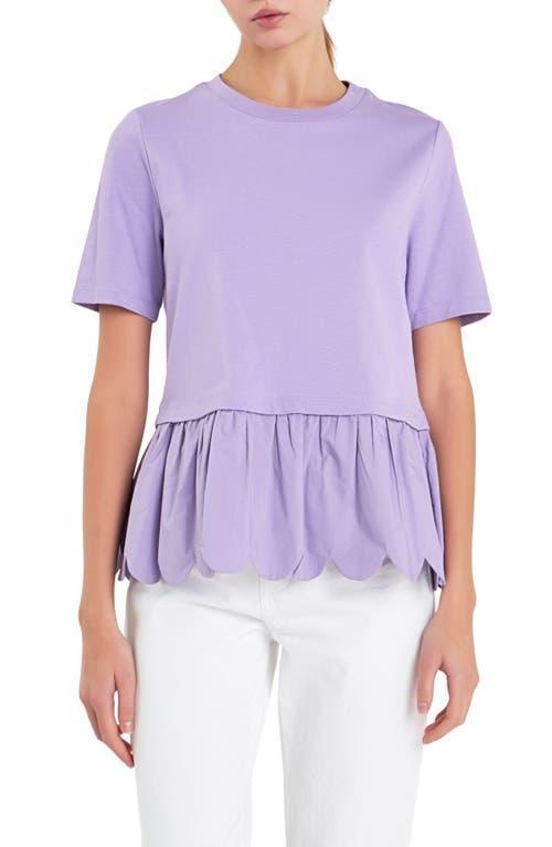 English Factory Mixed Media Scallop Peplum Cotton Top Product Image