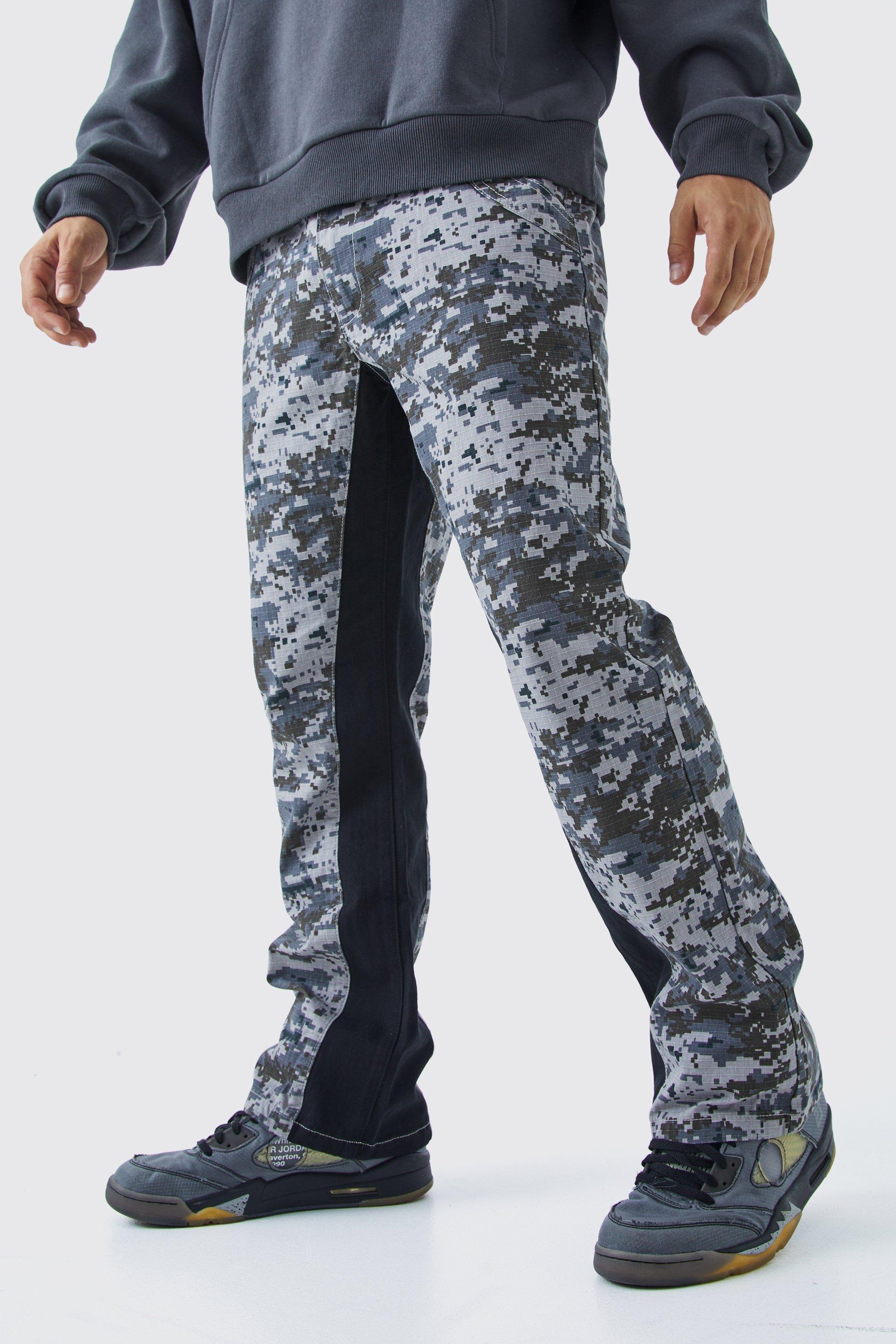 Straight leg Flare Colour Block Camo Pants | boohooMAN USA Product Image