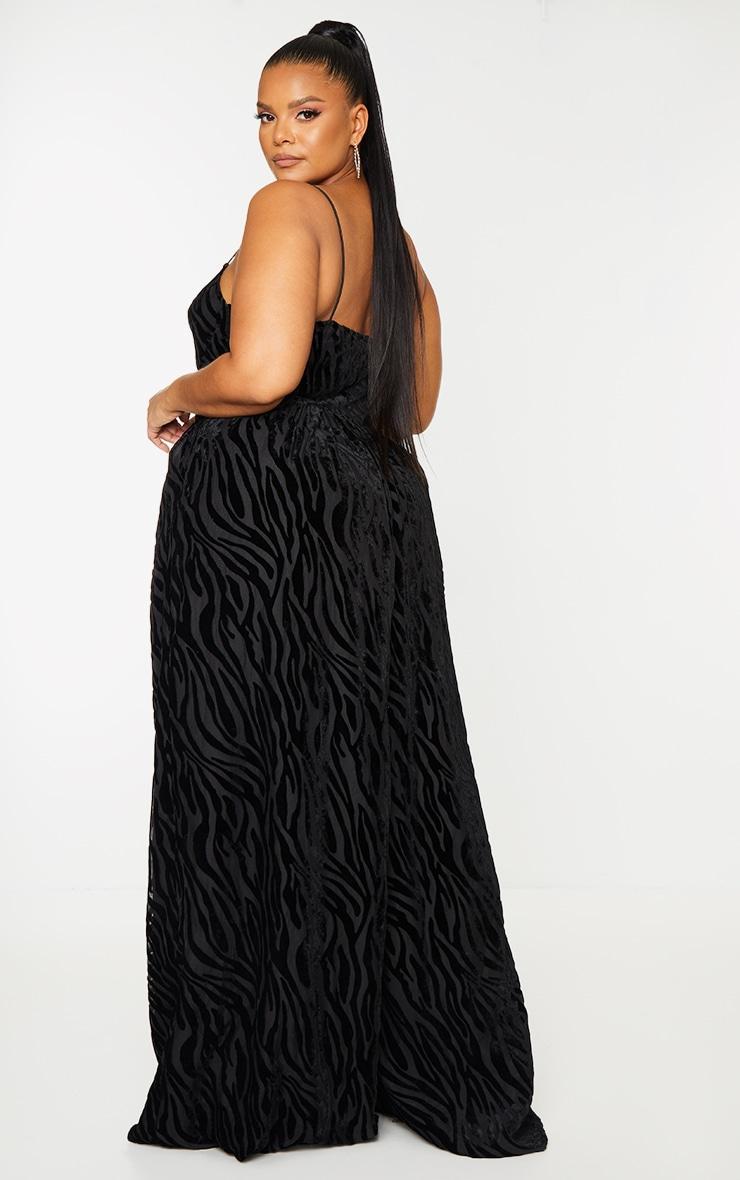 Plus Black Zebra Devore Cup Detail Wide Leg Jumpsuit Product Image