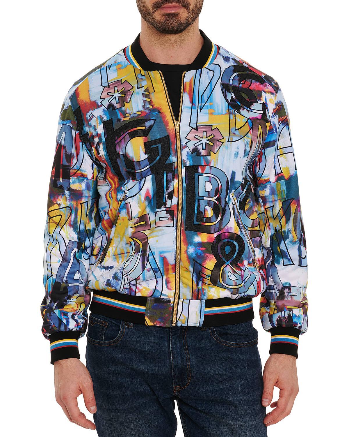 Mens Peace Love Abstract-Print Bomber Jacket Product Image