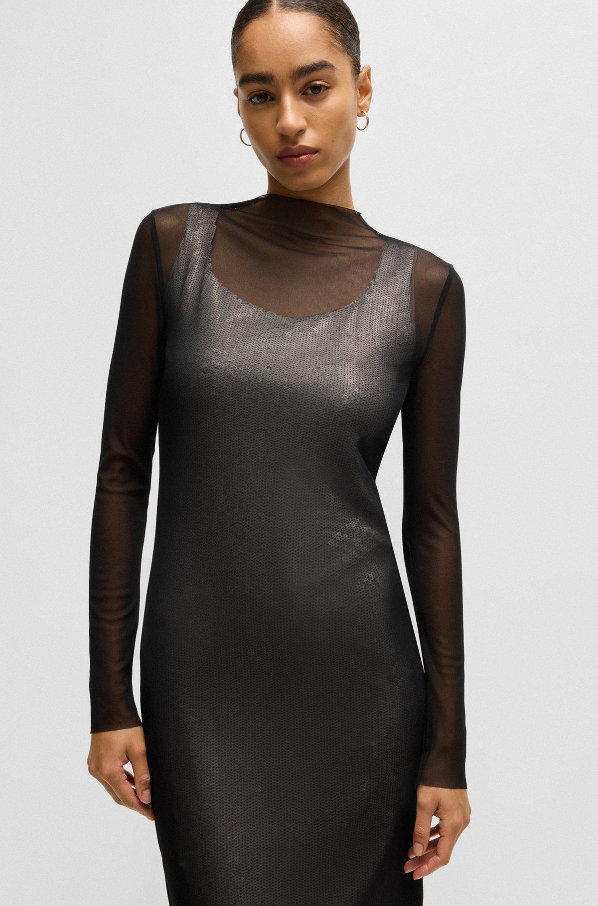 Stretch-mesh dress with sequinned underlayer Product Image