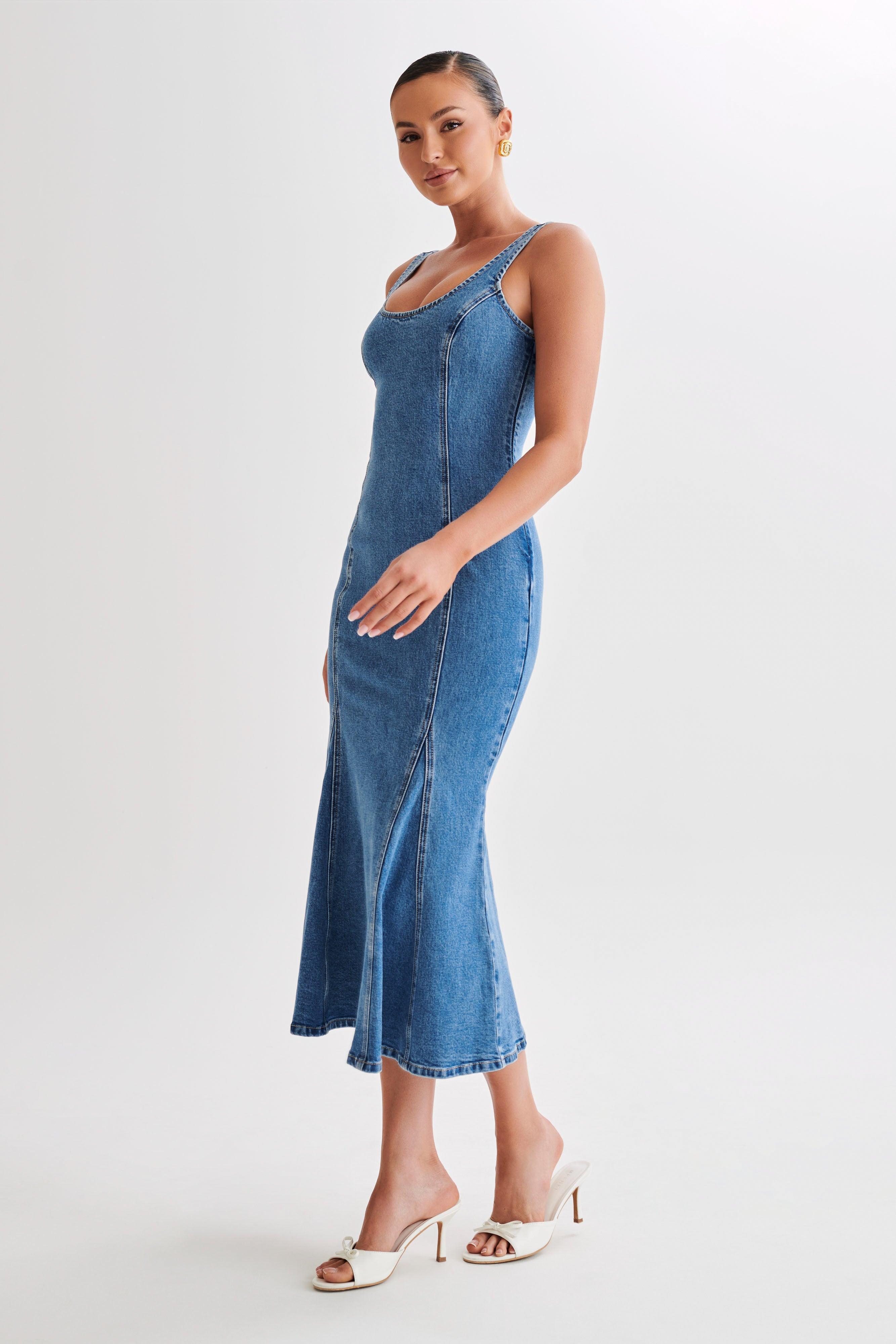 Milena Denim Midi Dress - 70's Blue Product Image