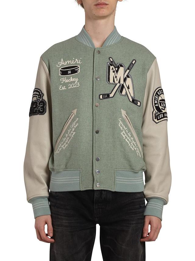 Mens Wool-Blend Patch Varsity Bomber Jacket Product Image
