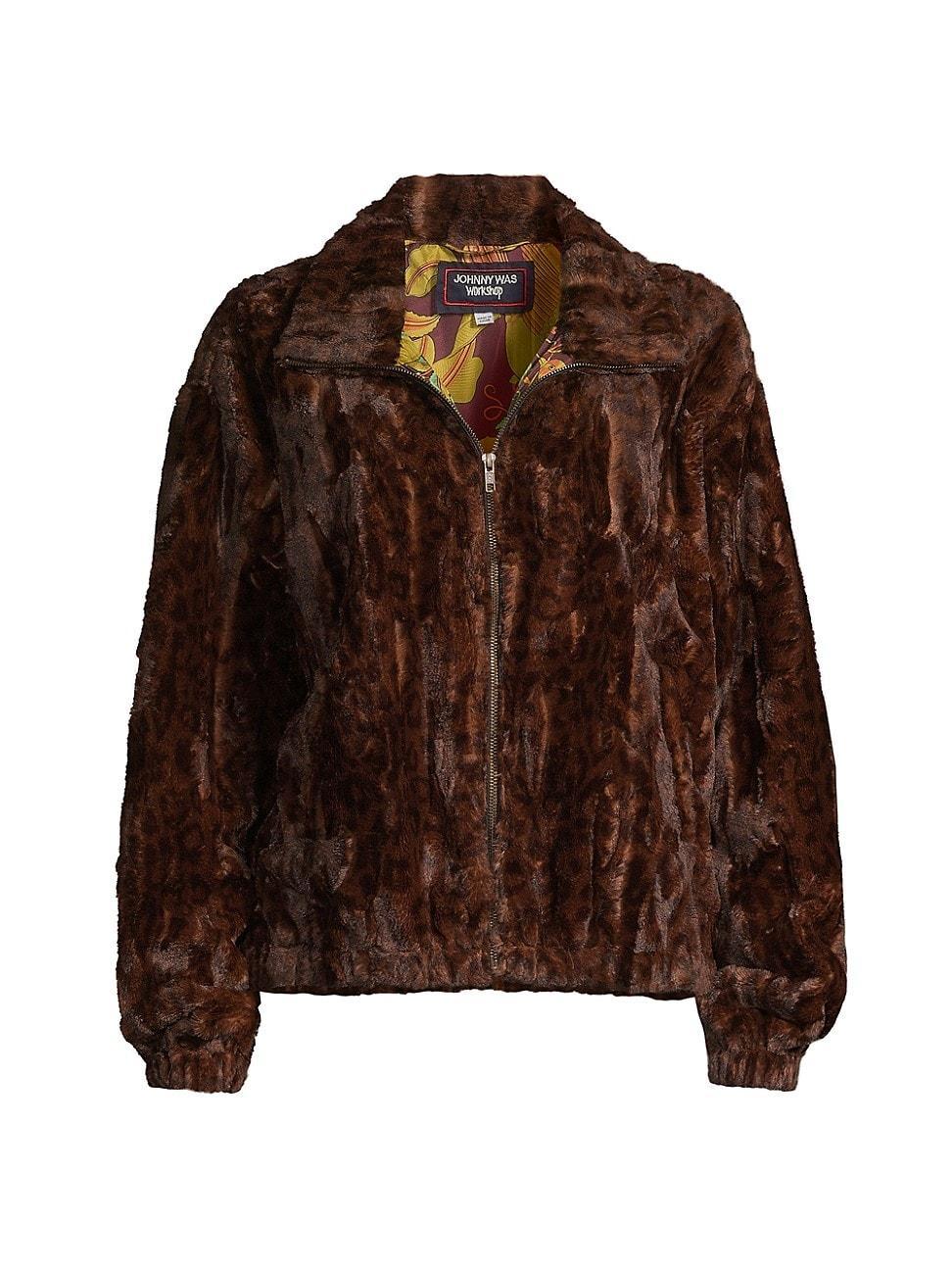 Womens Jaguar Faux Fur Bomber Jacket product image