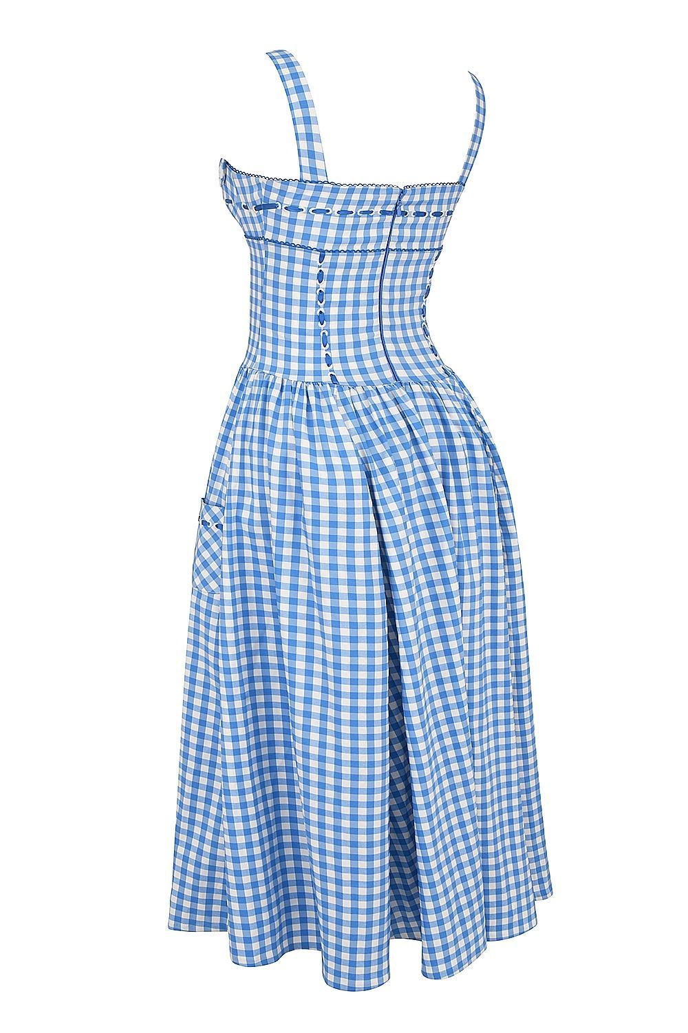 Vivien Regatta Blue Gingham Midi Sundress Product Image