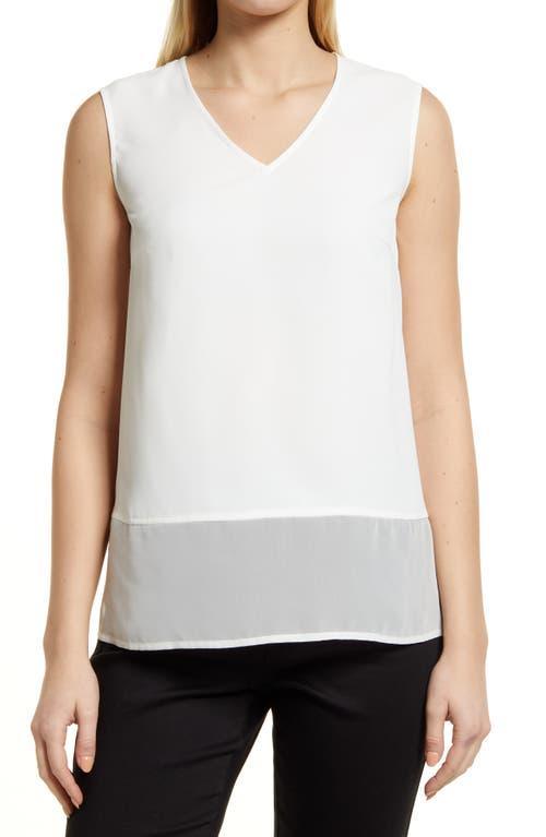 Ming Wang Sheer Hem Crpe de Chine Sleeveless Top Product Image