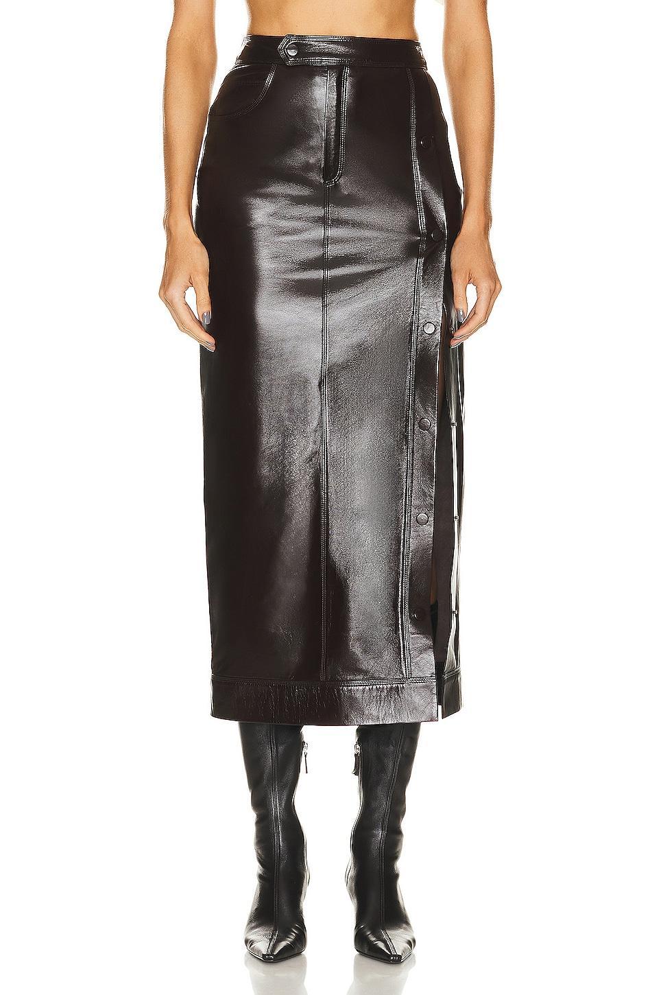 Zeynep Arcay Snapped Maxi Leather Skirt in Brown Product Image