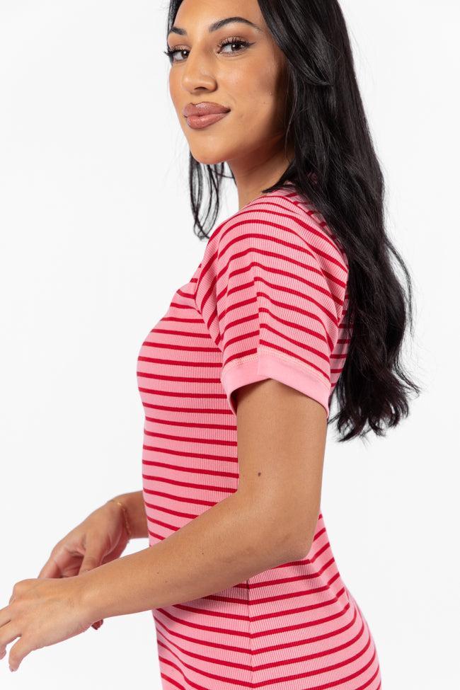 All Of You Pink and Red Striped Knit Dress Product Image