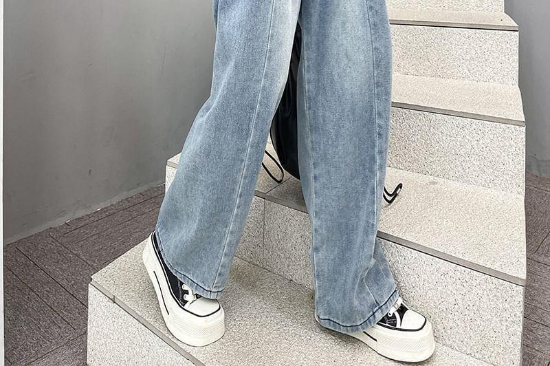 High Waist Washed Wide Leg Jeans Product Image