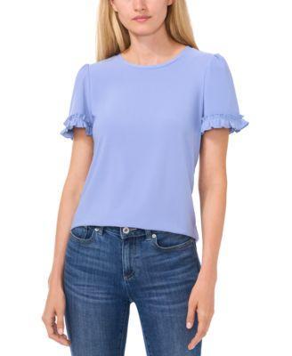 CeCe Womens Short-Sleeve Ruffle-Cuff Knit Top Product Image