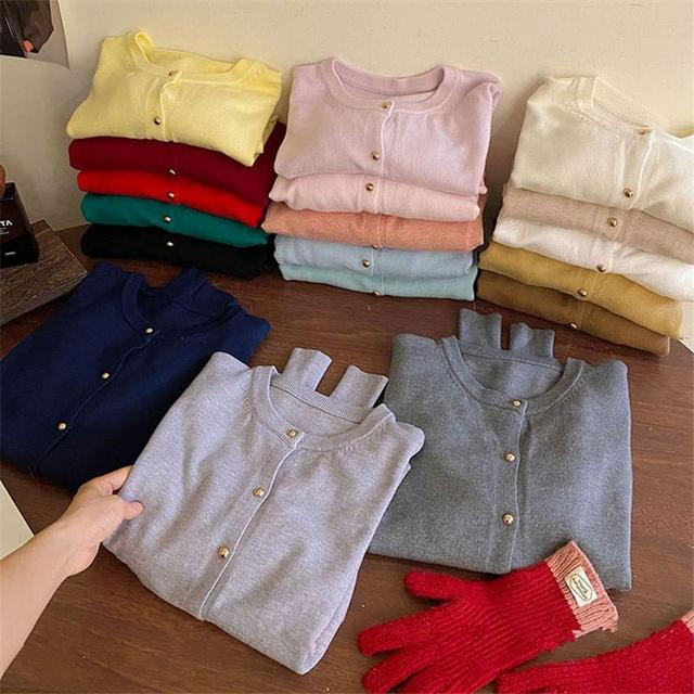 Round Neck Plain Button Cardigan Product Image