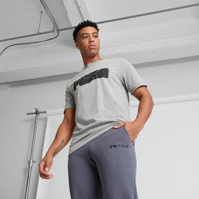 PUMA ESS+ Logo Lab Holiday Men's T-Shirt in Medium Grey Heather Product Image