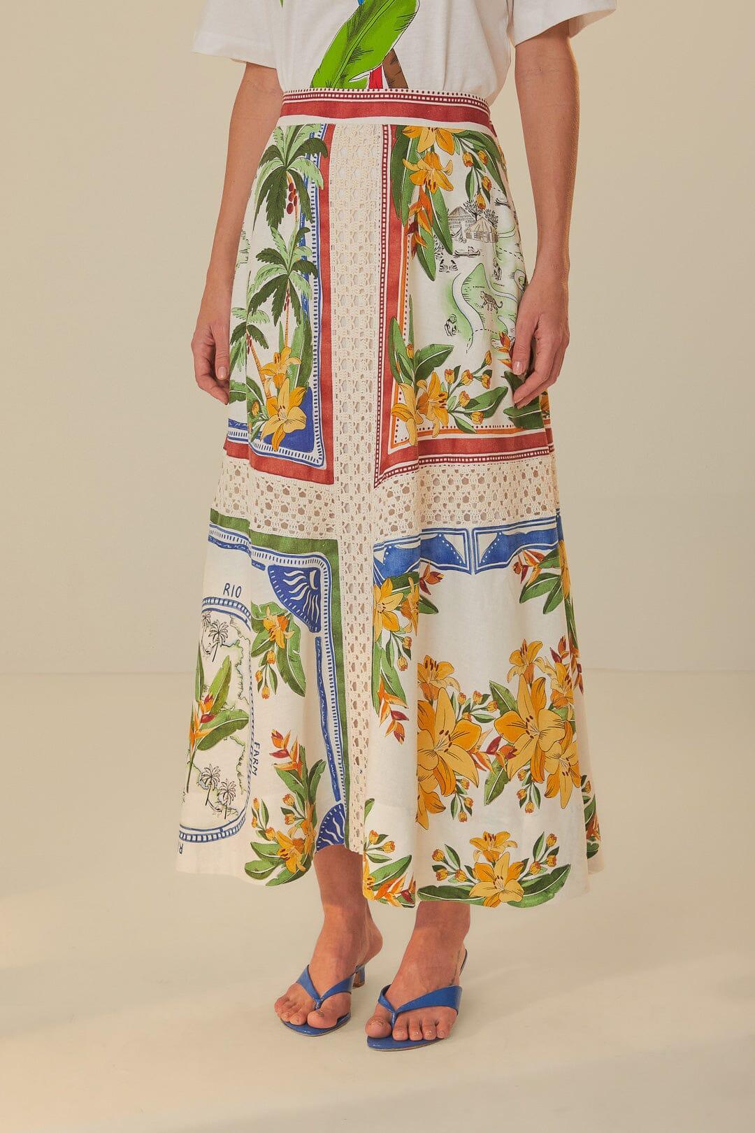 Off-White Tropical Destination LENZING™ ECOVERO™ Euroflax™ Midi Skirt Product Image