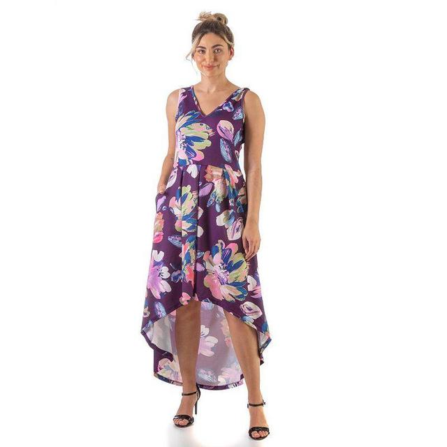 Womens 24Seven Comfort Apparel High-Low Floral Maxi Dress Purple Pink Team Product Image