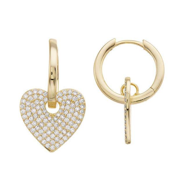 Sterling Silver 14k Gold Plated Cubic Zirconia Heart Drop Earrings, Womens, Gold Tone Product Image