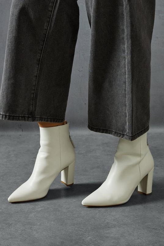 Leather Look Block Heel Pointed Ankle Boots product image