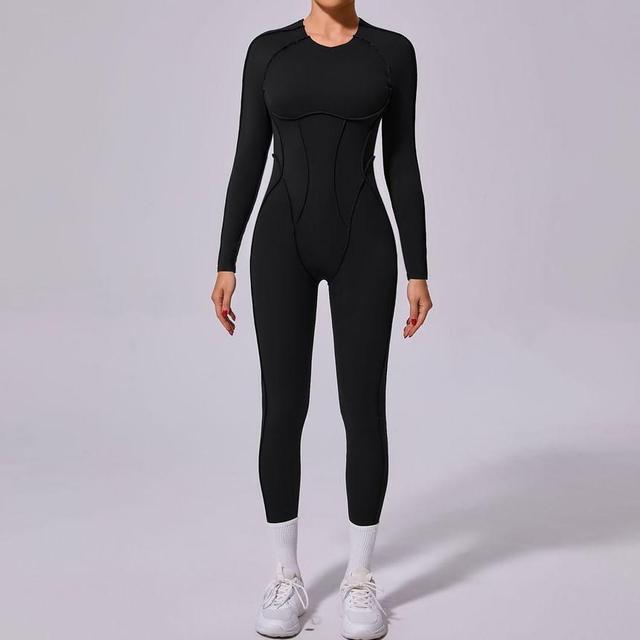 Long-Sleeve Plain Inside Out Seam Sports Jumpsuit Product Image