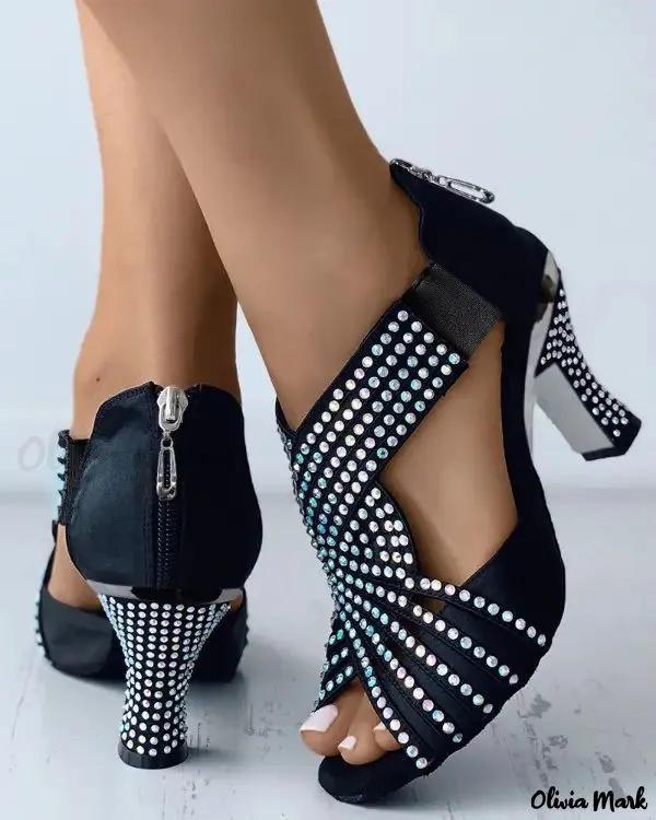 Olivia Mark – Peep Toe Zip Back Rhinestone Latin Dace Shoes Product Image