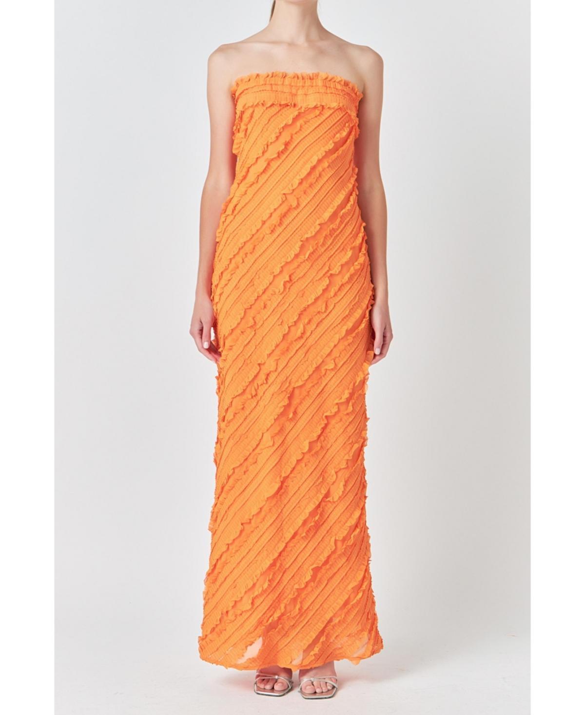 Womens Strapless Ruffled Maxi Dress Product Image