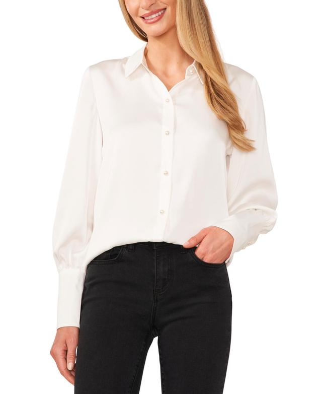 CeCe Womens Luxe Satin Imitation Pearl Button Down Blouse Product Image